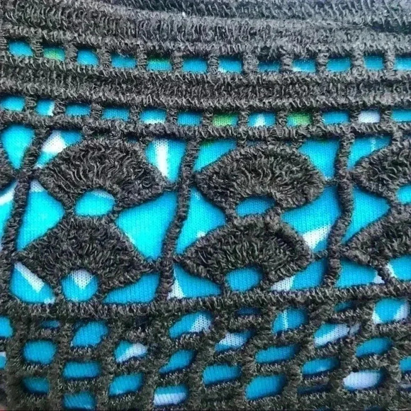 ENERGIE Crochet Rayon Babydoll Boho Hippie Cap Sleeve Flower Fit Flare Top SizeM - Picture 5 of 8